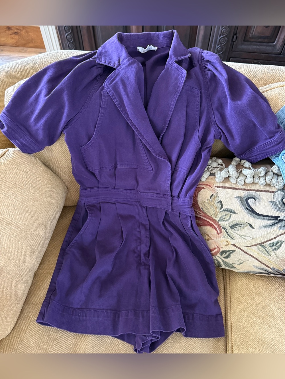 Day + Moon Shorts Romper. Deep Purple. Small.